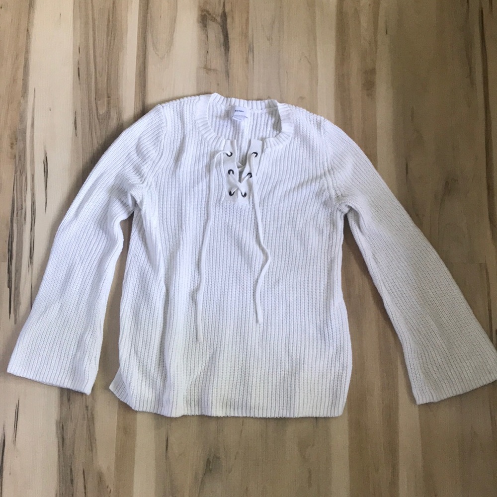 White lace-up sweater